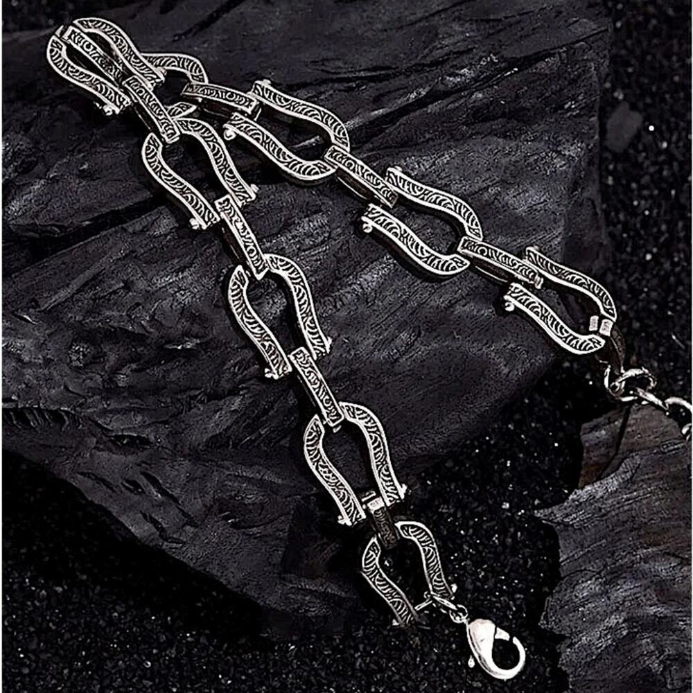 Sterling Silver Horseshoe engraved Bracelet HorseBit Snaffle Bit D Ring Stirrup